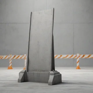 highly detailed concrete road barricade, hyper realistic, on a plain white background, even lighting 