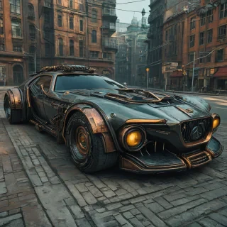 Cyberpunk and steampunk futuristic car