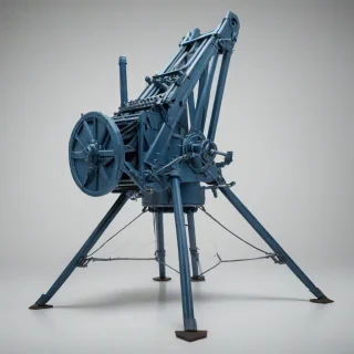 Steel Blue, industrial, full-body view, wide shot, siege weapon on a plain white background, on a plain white background, even lighting 