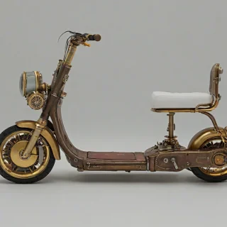 steampunk style scooter, on a plain white background, even lighting