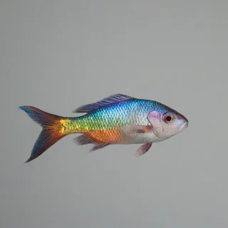 rainbow fish, on a plain white background, even lighting 