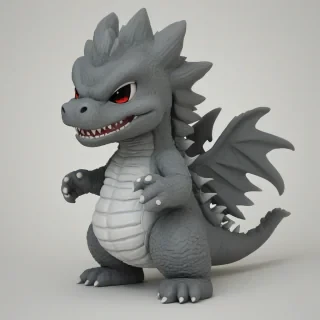 chibi style godzilla, full-body view, plain white background, cartoonish proportions, on a plain white background, even lighting 