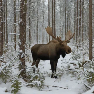 a moose in a snowy forest