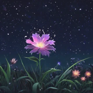 magical flower in a anime style at night