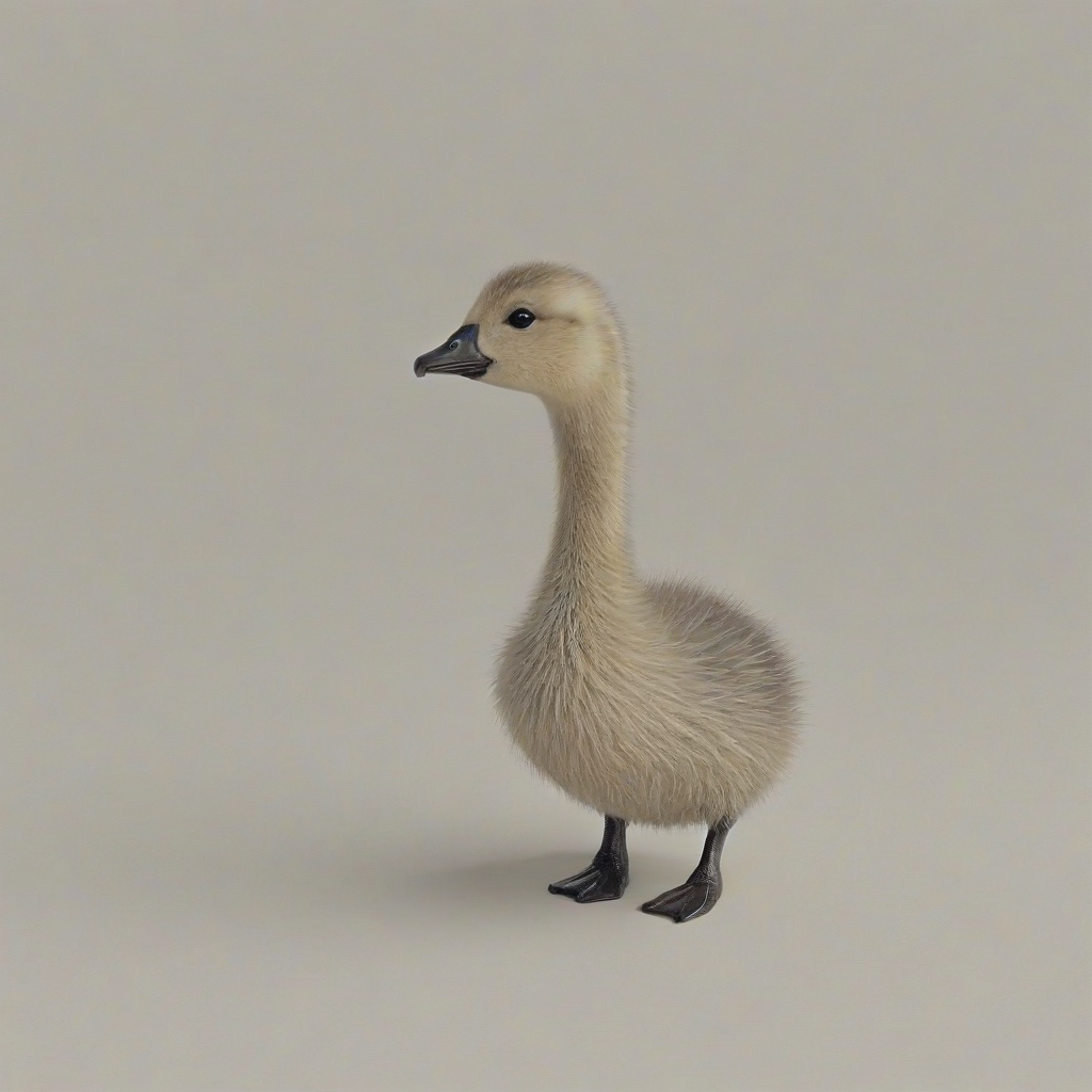 3d hand-drawn, single baby goose, on a plain white background, even lighting, pastel colors, cute, fluffy, on a plain white background, even lighting