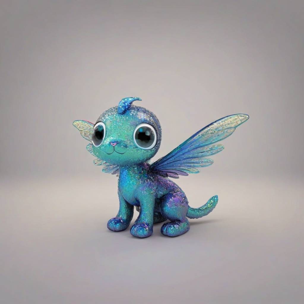 cartoon animation style, lovable, cute, brightly colored quadruped, short body, rounded features, sweet expression on its face, with delicate, intricately designed wings and a sparkly aura, on a plain white background, even lighting