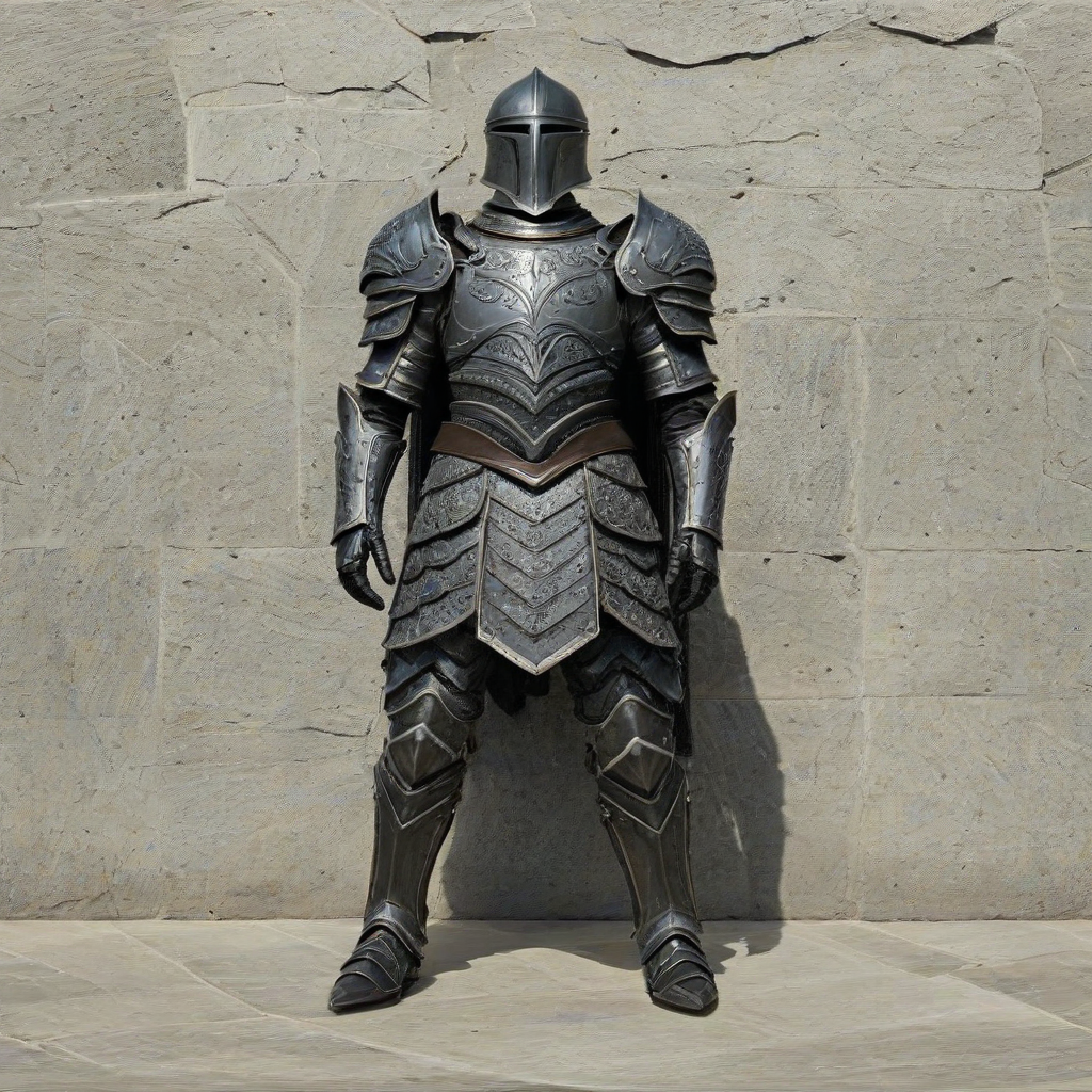 A highly detailed, hyperrealistic piece of slate armor, with intricate textures and patterns, in a wide shot, full-body view, on a plain white background, with dramatic lighting and dynamic shadows, showcasing the armor's rugged and weathered appearance