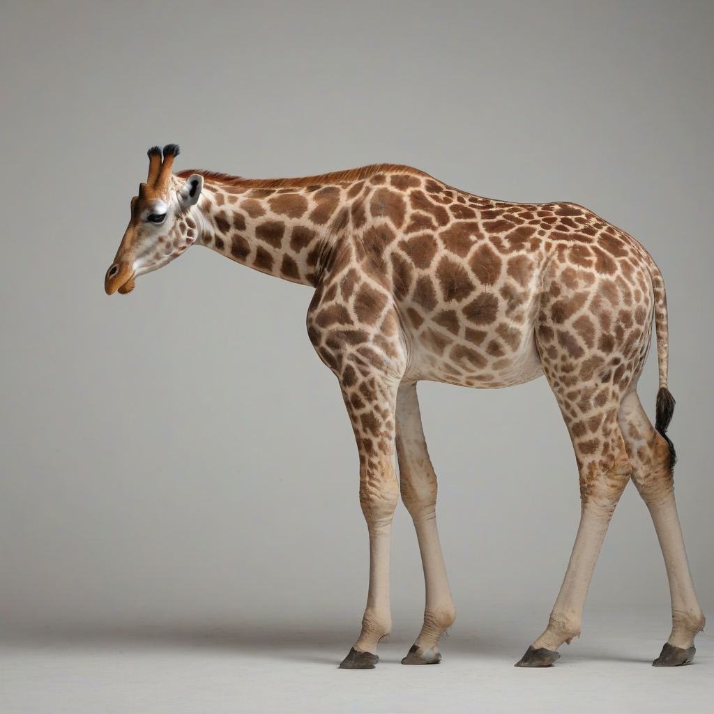 Giraffe full body view, on a plain white background, even lighting 