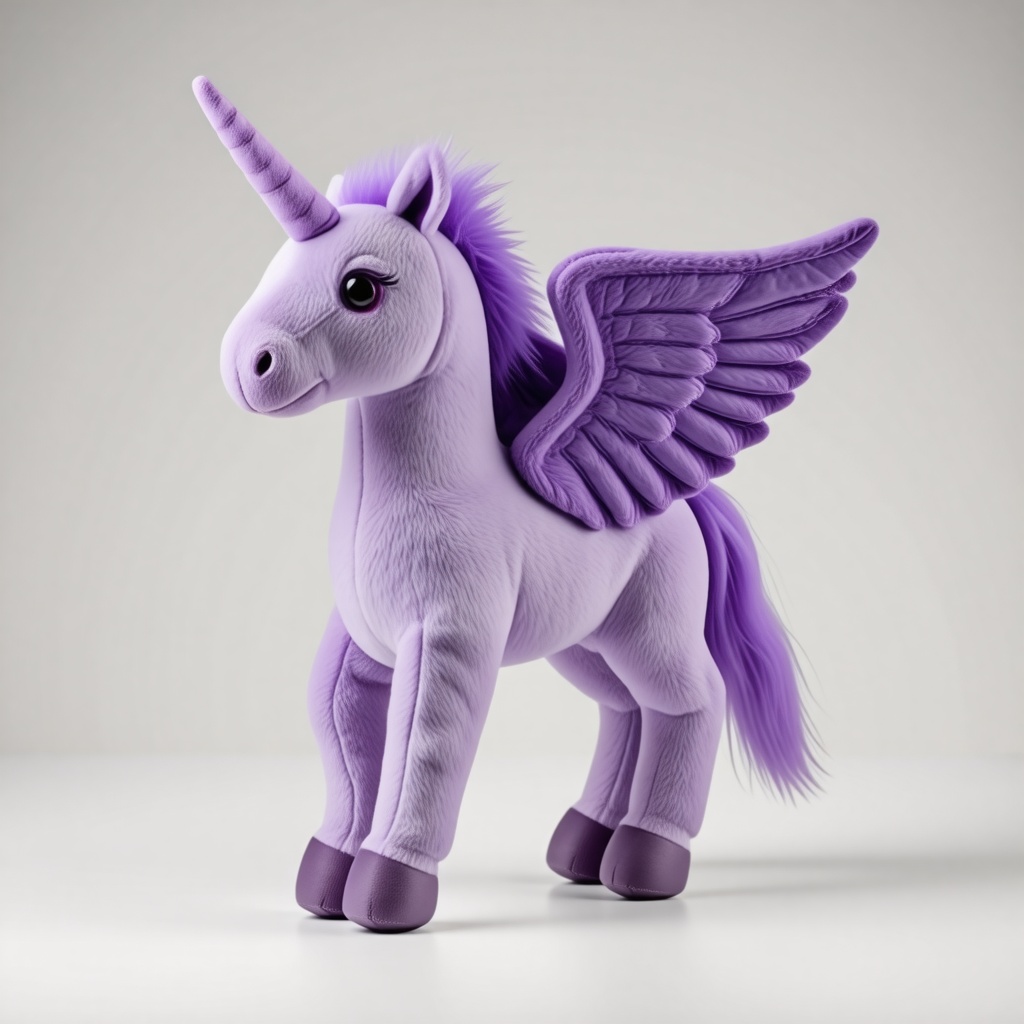 Stuffed animal of a purple Pegasus