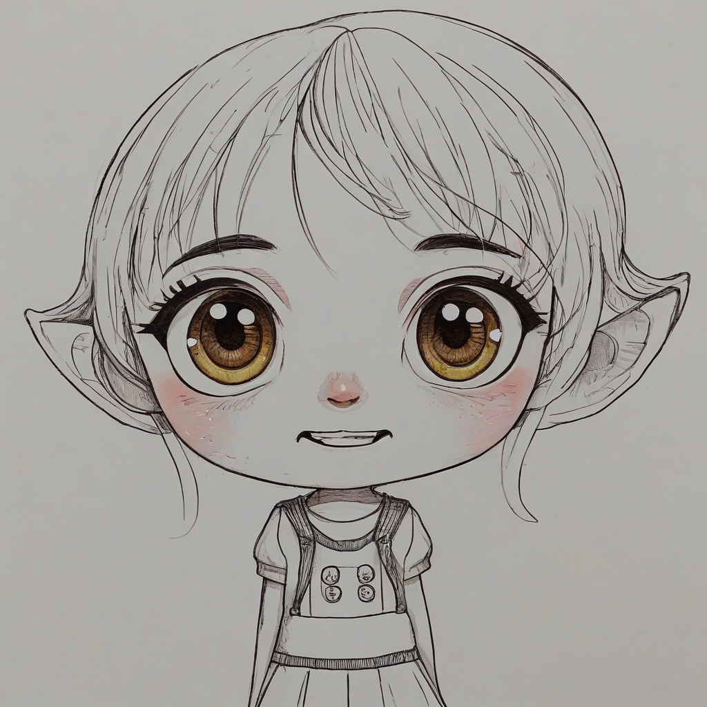 a hand-drawn anime character with big eyes, a happy expression, bright colors, and visible feet on a plain white background, on a plain white background, even lighting