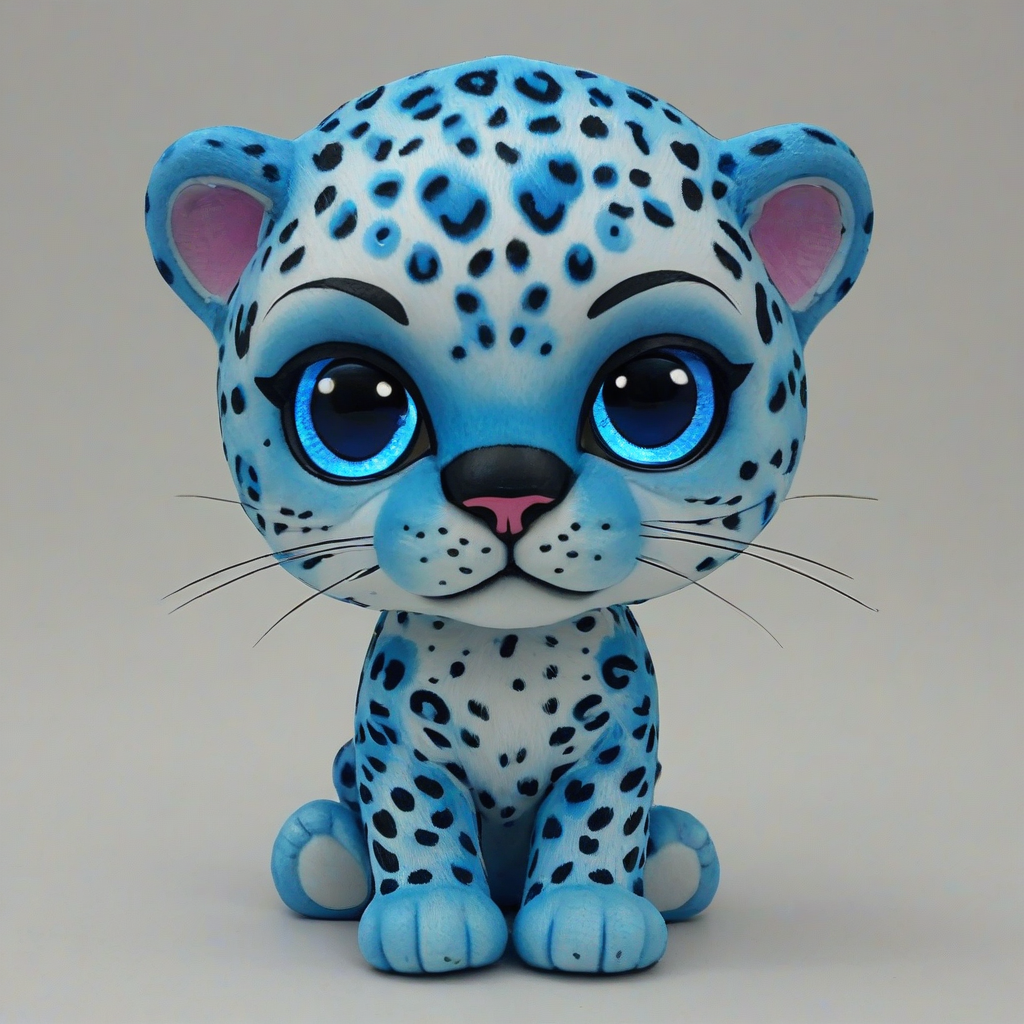 chibi style brightly colored blue jaguar, on a plain white background, even lighting