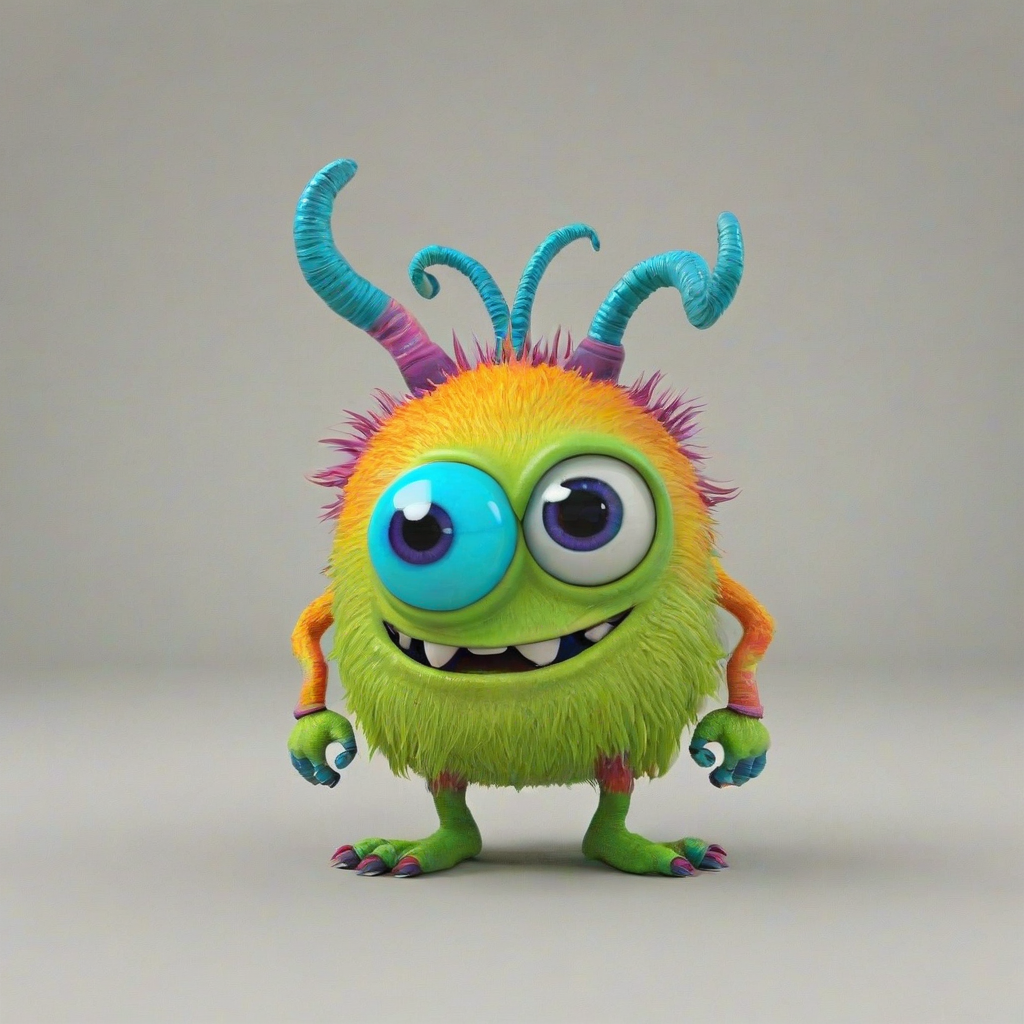 3d cartoon animation, kid friendly monster, with eyes on antennas, brightly colored, oddly proportioned, on a plain white background, even lighting