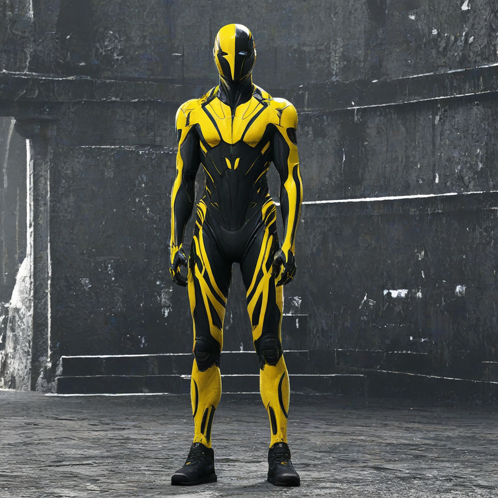 black and yellow digital art of a subject in an environment