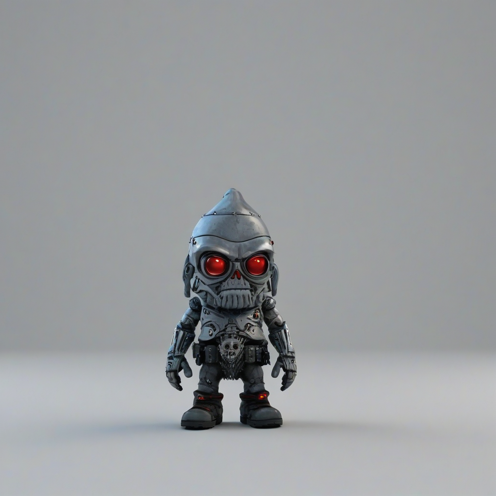 3d cartoon animation, terminator gnome, full body visible, on a plain white background, even lighting