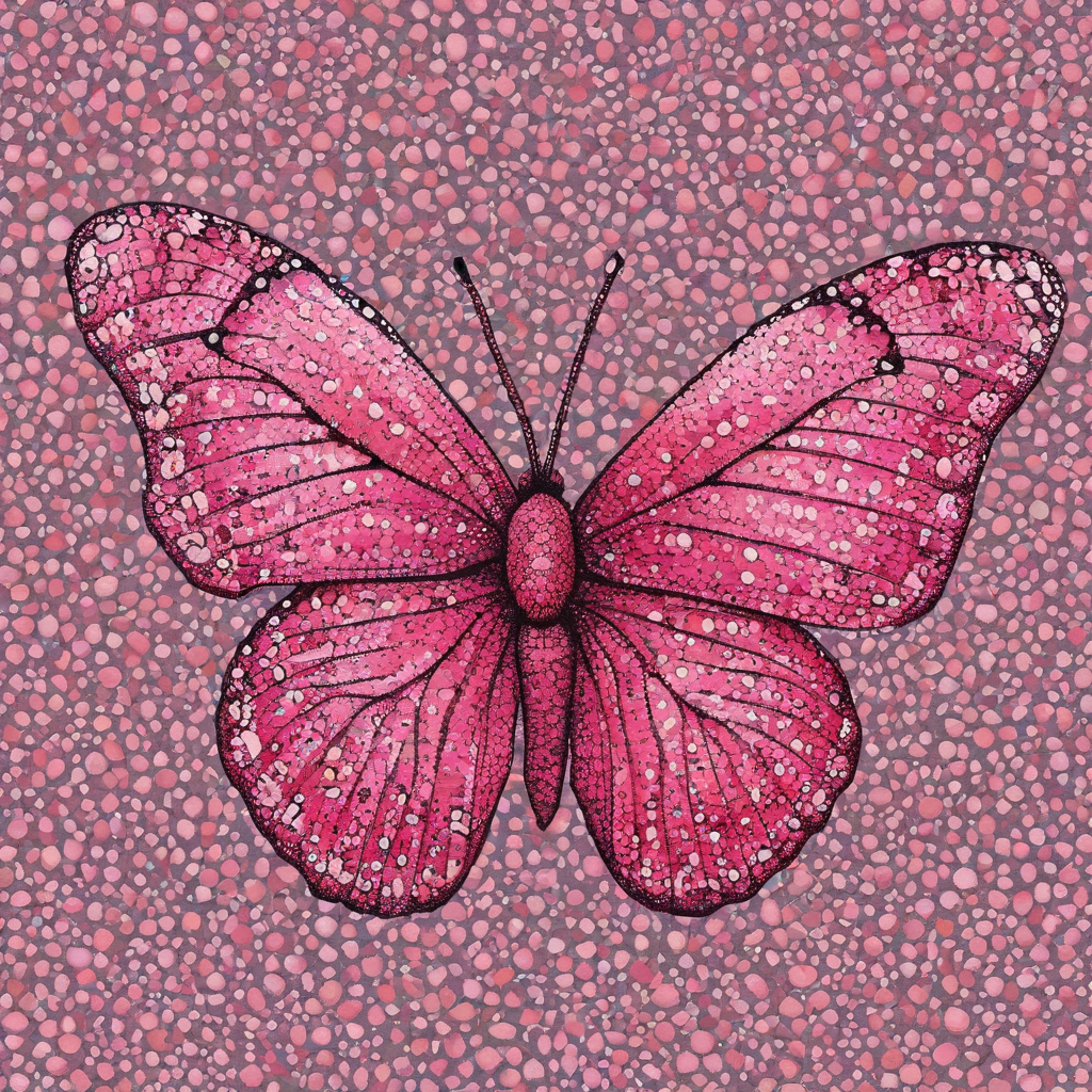 Pointillism style of a pink butterfly