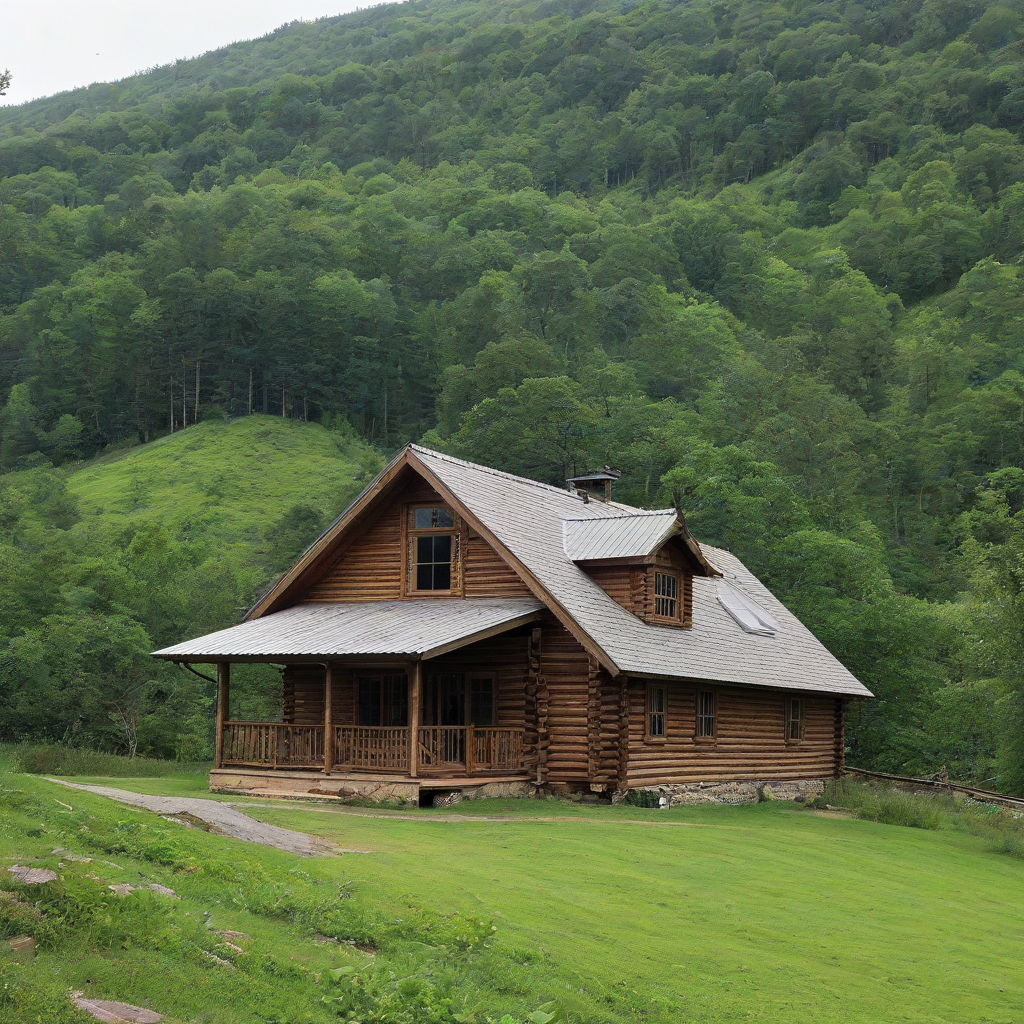 a log cabin atop a hill