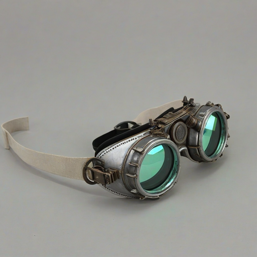 dieselpunk style sun goggles, on a plain white background, even lighting