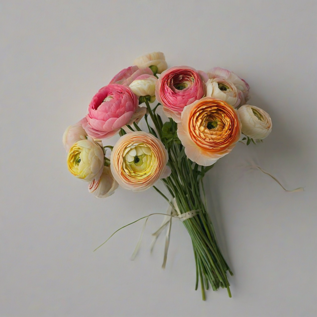 bouquet of Ranunculus, on a plain white background, even lighting