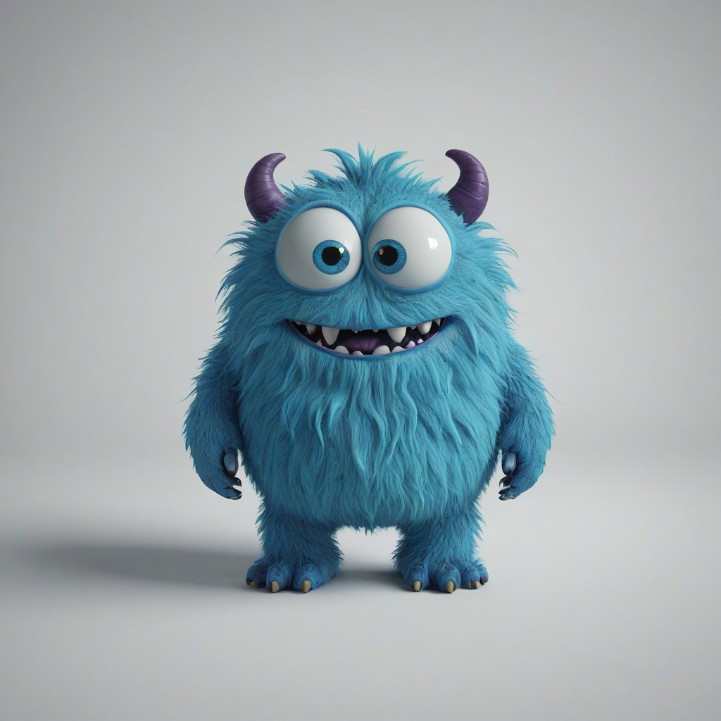 blue cartoon monster, on a plain white background, even lighting