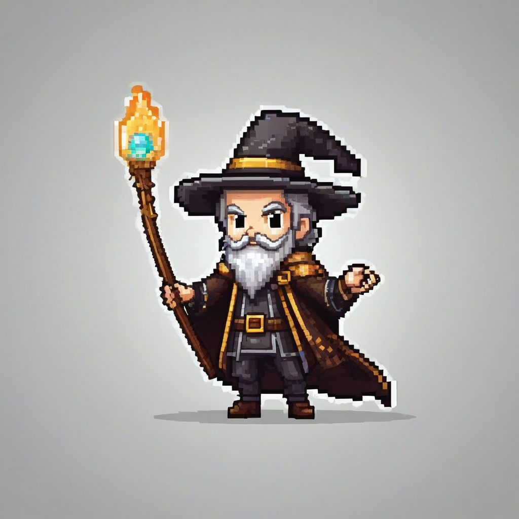chibi style- pixel art style wizard, on a plain white background, even lighting