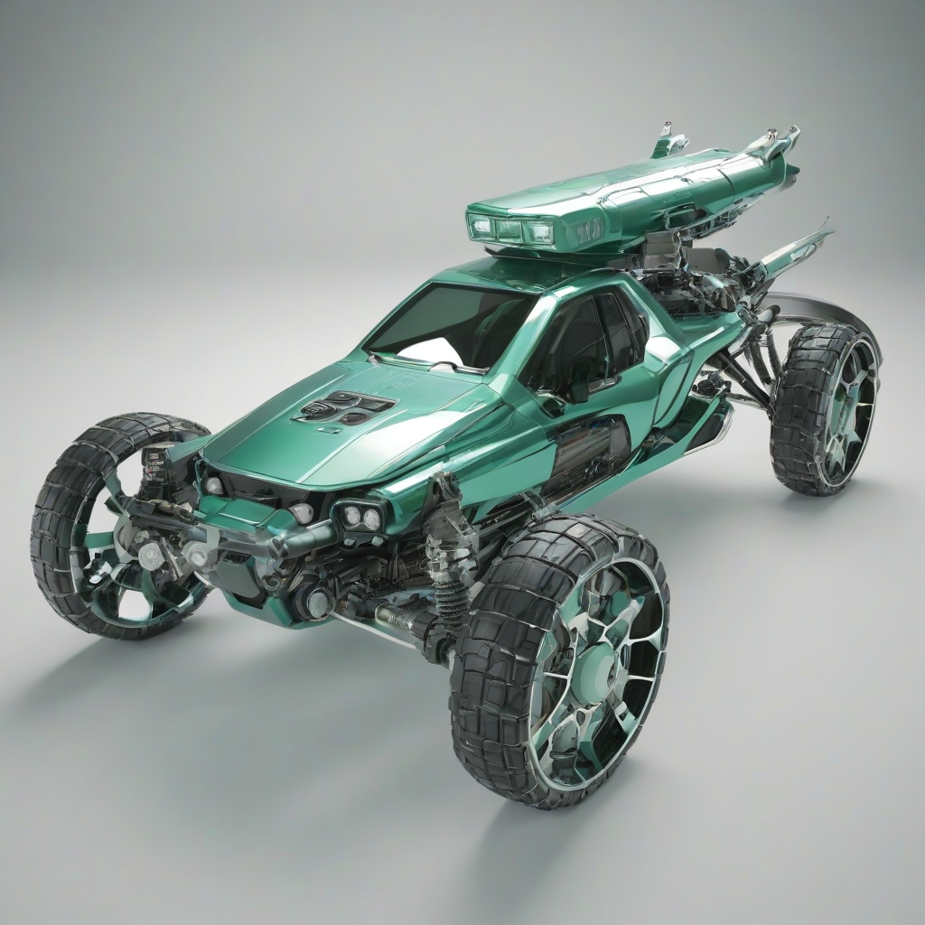 A futuristic, full-body view of the rover Emerald, with a sleek and metallic body, set against a plain white background, in a wide-angle shot, with dynamic shadows and a hard rim light, in the style of digital illustration, with a focus on intricate details and textures, and a sense of adventure and exploration, with the rover's name 'Emerald' written in a futuristic font next to it