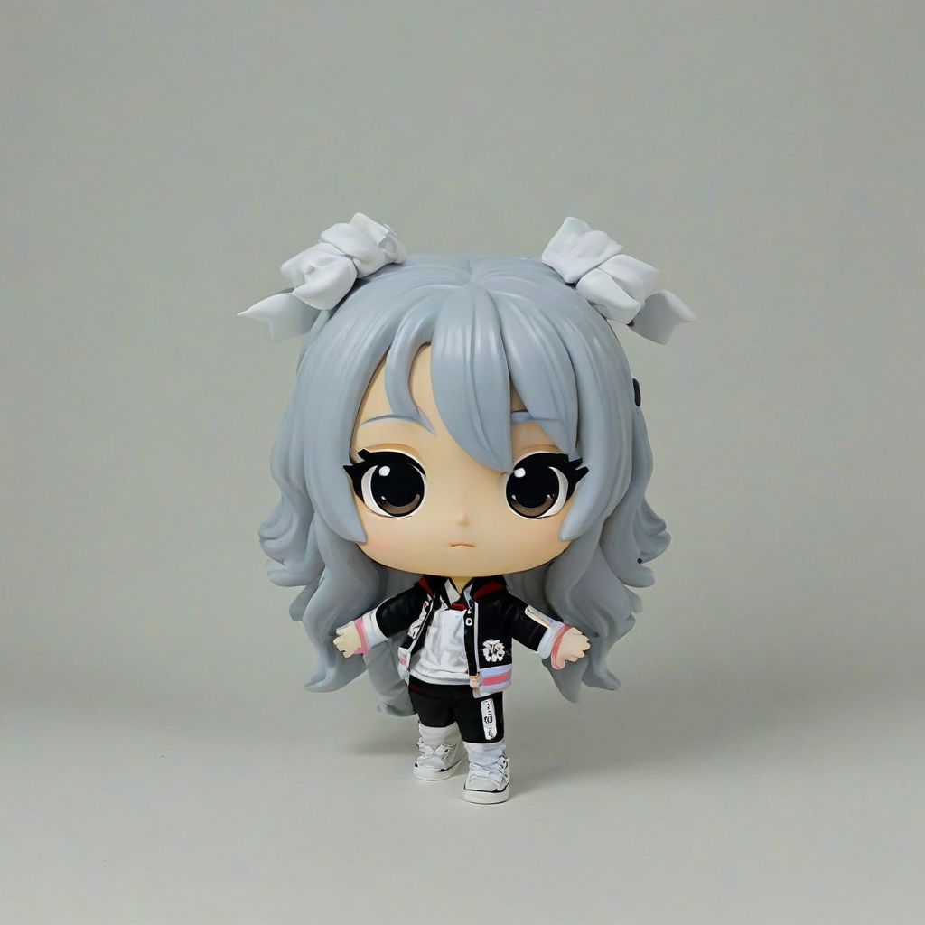 Chibi anime style K-pop star, on a plain white background, even lighting