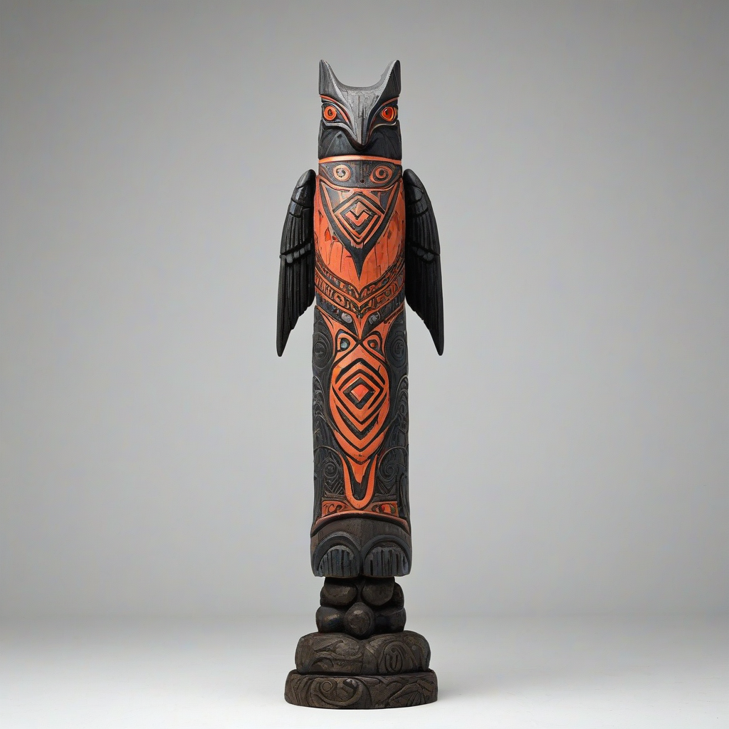 Dark fantasy totem pole featuring a salmon, full-body view, on a plain white background