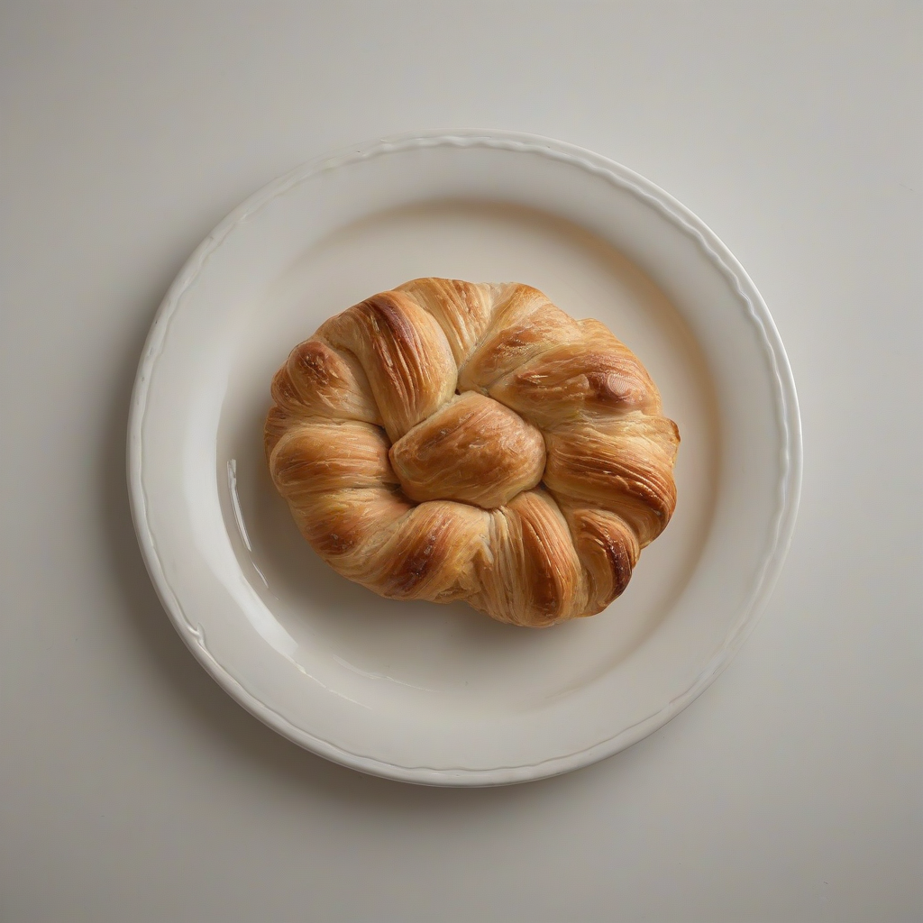 Danish pastry on a plate, full-body view, plain white background, warm lighting, on a plain white background, even lighting 