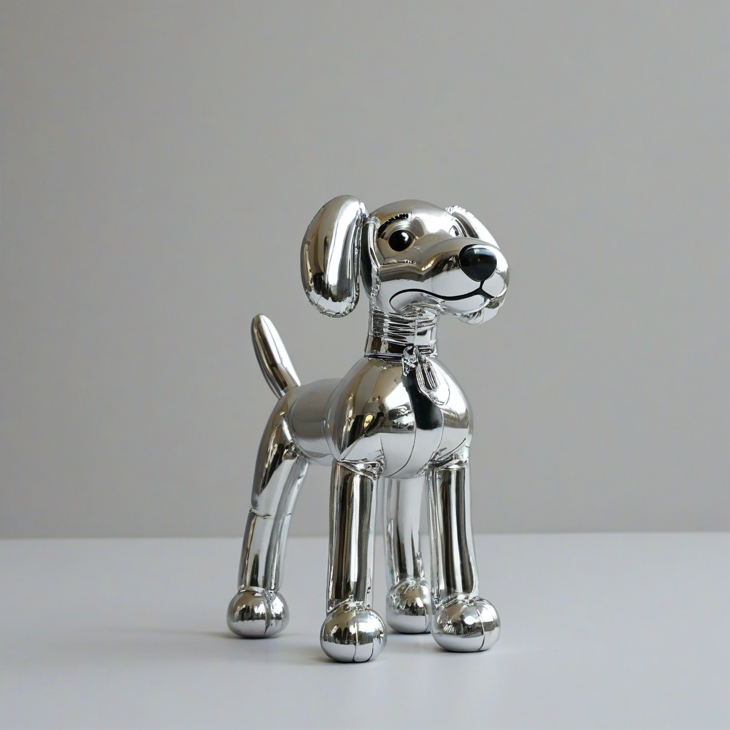 silver balloon dog, on a plain white background, even lighting