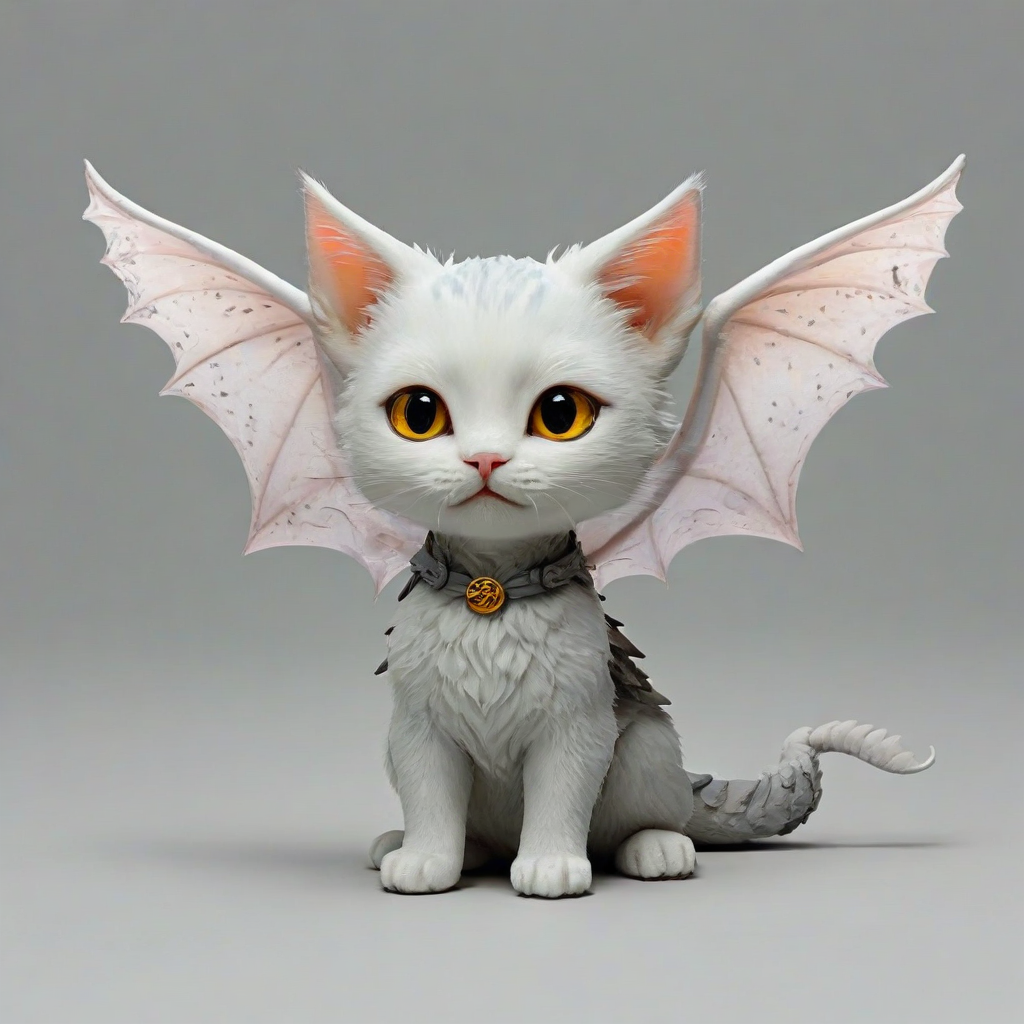 chibi style kitten with dragon wings, on a plain white background, even lighting