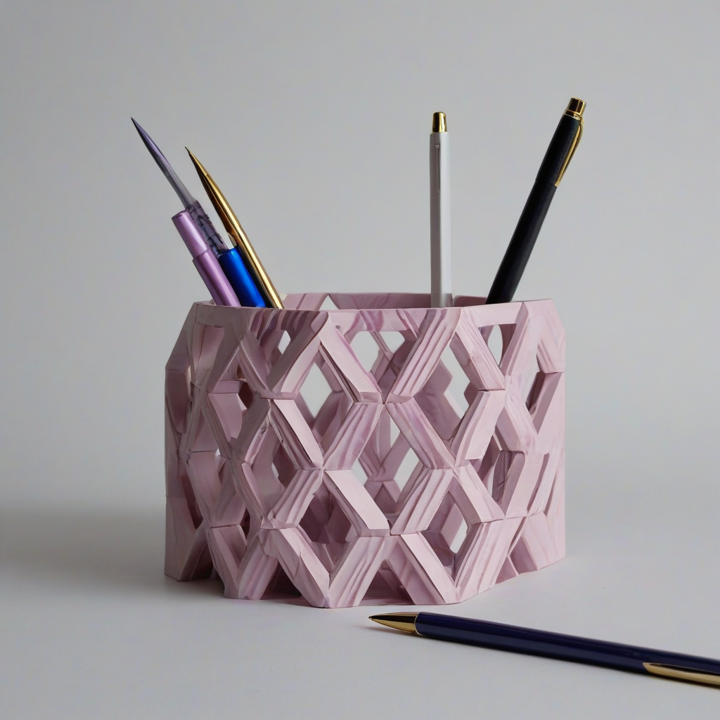 French mauve Stacked hexagon pen holder, on a plain white background, even lighting